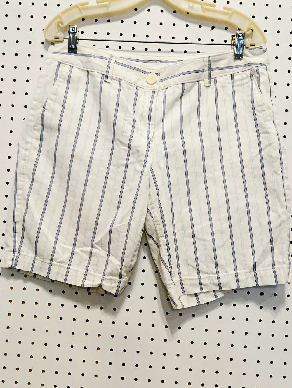 LOFT White Shorts with Navy Vertical Stripes